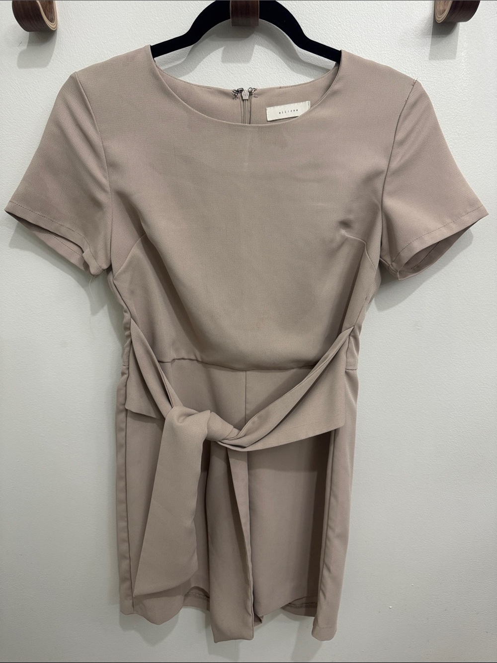 Ellery Taupe Tie-Front Short Sleeve Romper